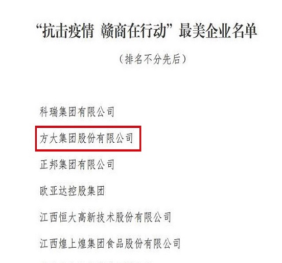 人生就是博尊龙凯时集团荣获“抗击疫情 赣商在行动”最美企业称号